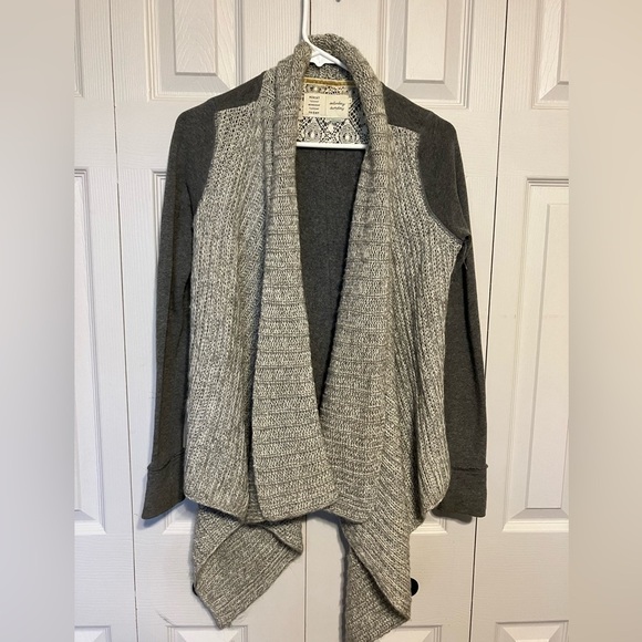 Anthropologie Cardigan Sweater Waterfall Front Gray Oversized Sz XS‎ - Picture 1 of 6